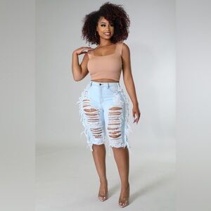 Plus Size Extra Ripped Fringe Bermuda shorts